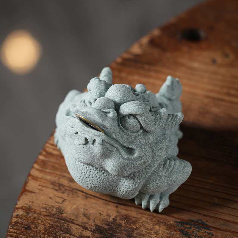 金蟾青砂石鱼缸摆件客厅玄关茶室桌面复古茶宠大号鱼缸装饰招财