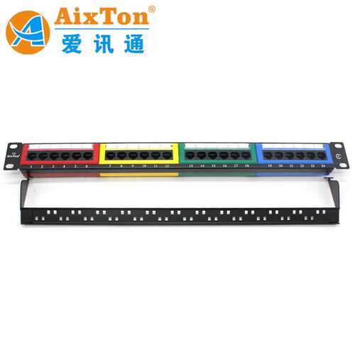 AixTon超五类24口网络配线架 CAT5e 非屏蔽配线架 四彩工程配线架