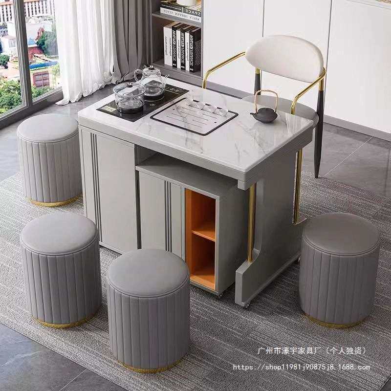 阳台可移动旋转岩板茶桌椅组合现代简约家用功夫小泡茶台茶几一体