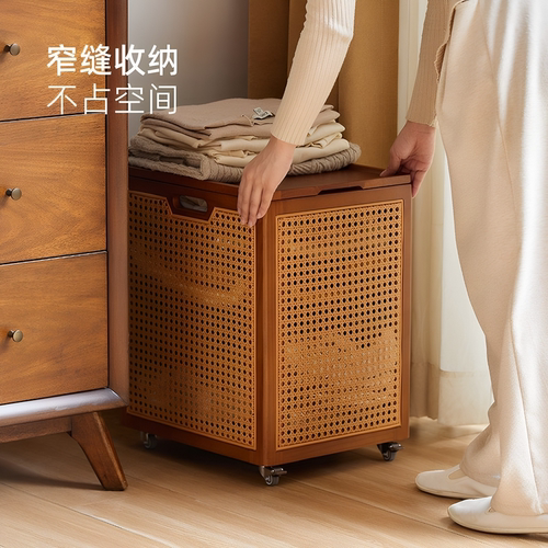 藤编带盖脏衣篓移动脏衣篮带轮卫生间大容量浴室篮子