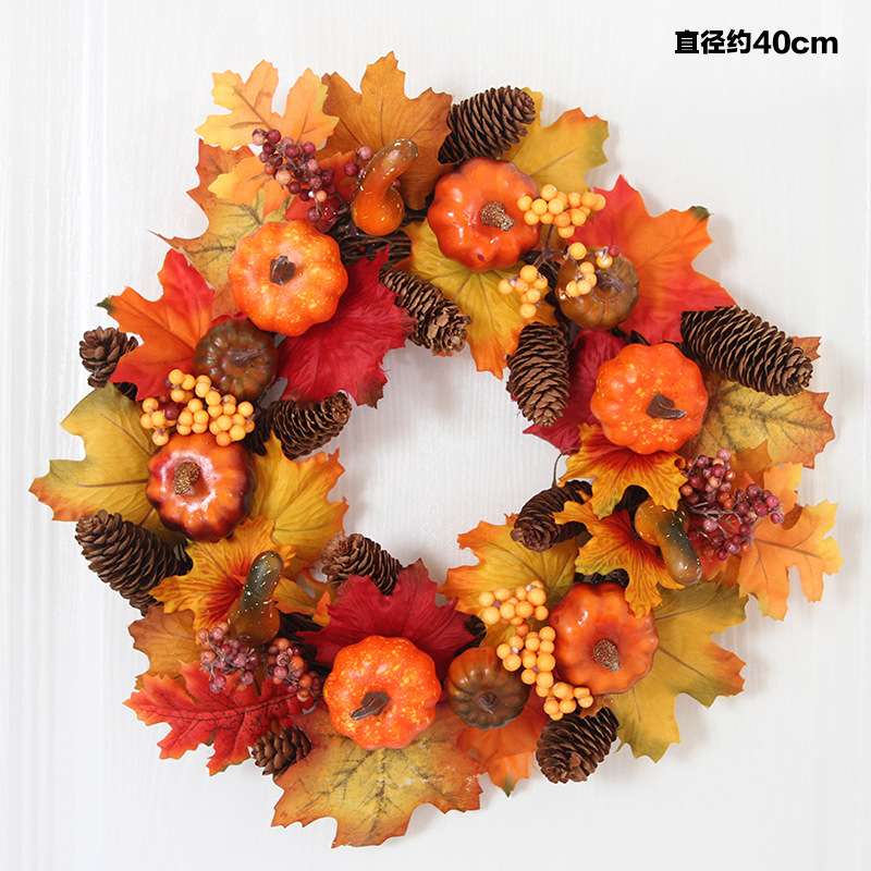 莘伊万圣节秋色花环40cm南瓜浆果门挂丰收节藤圈感恩节花圈