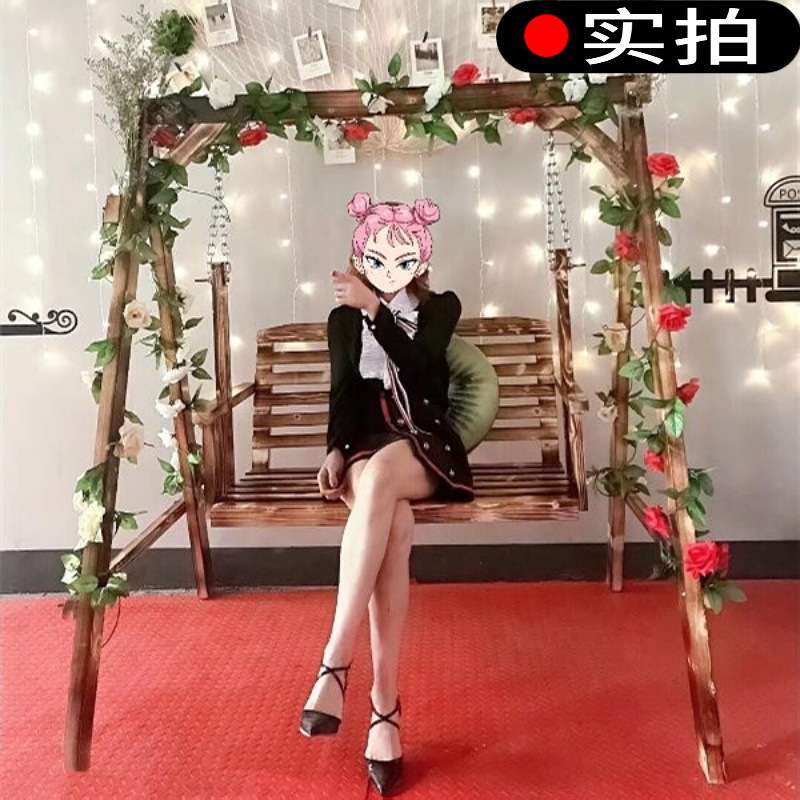 实木秋千户外庭院公园双人摇椅儿童藤椅吊椅阳台秋千休闲家用防腐
