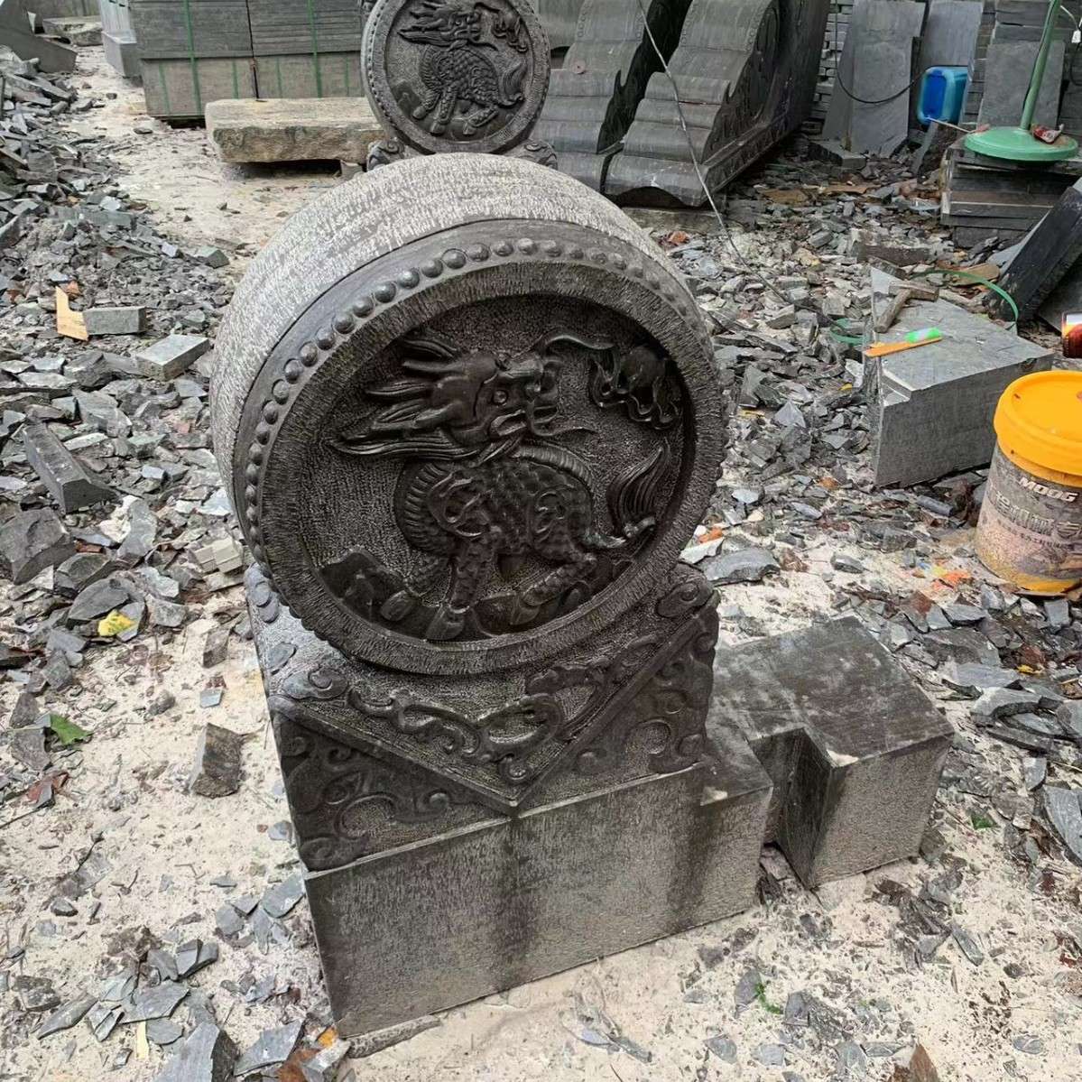 石雕门墩抱鼓石一对青石仿古做旧石狮子麒麟貔貅家用门口门枕石