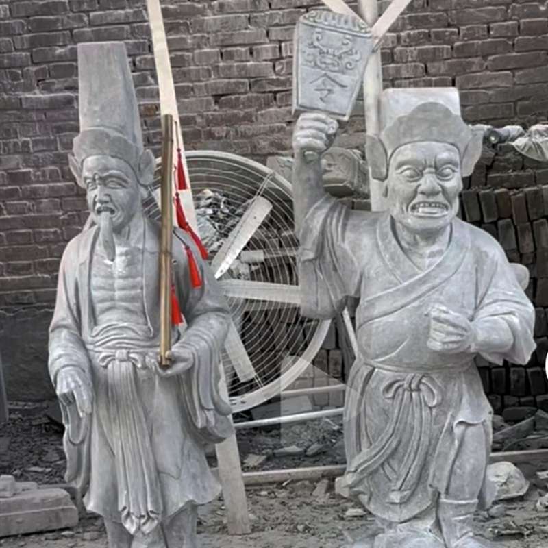 石雕黑白无常雕塑钟馗捉鬼阎王爷牛头马面黑白无常雕像摆件