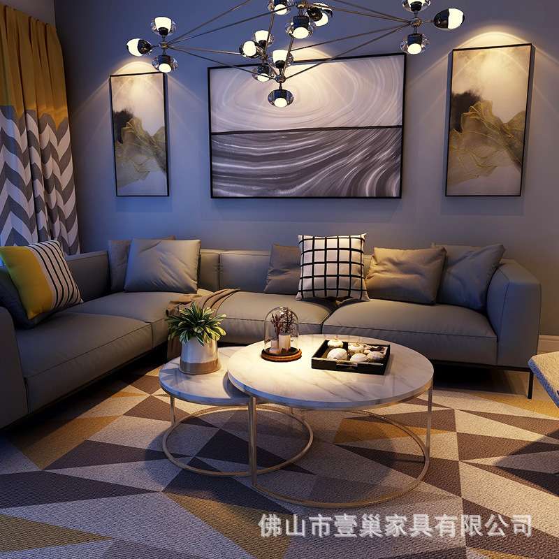 轻奢现代不锈钢镀金大小圆茶几大理石客厅桌子简易网红茶几组合