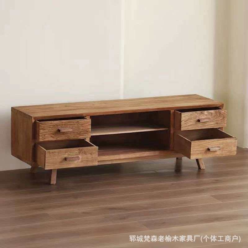 老榆木实木电视柜客厅玄关储物收纳柜带抽屉矮柜小户型简约卧室柜