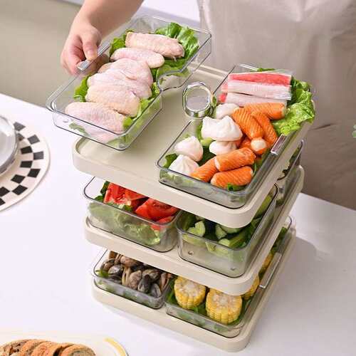 旋转火锅备菜架台面多功能多层配菜盘备菜盘食品级厨房置物架菜架