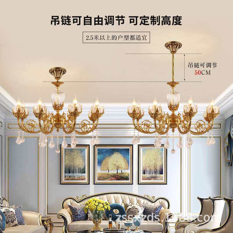 法式全铜吊灯客厅餐厅卧室新古典铜灯欧式别墅水晶灯蜡烛奢华灯具