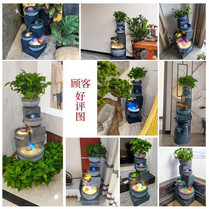 高山流水喷泉循环水办公室加湿器阳台假山水景鱼缸客厅工艺品摆件