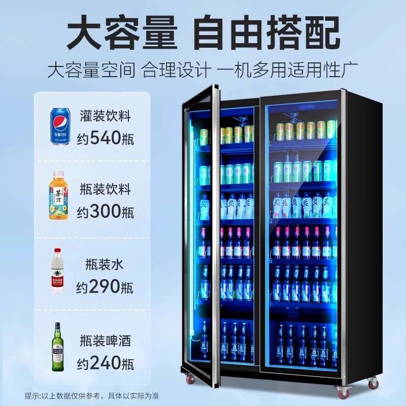 啤酒饮料展示柜网红酒水冰柜立式冷藏柜商用双开门酒吧冰箱冰柜