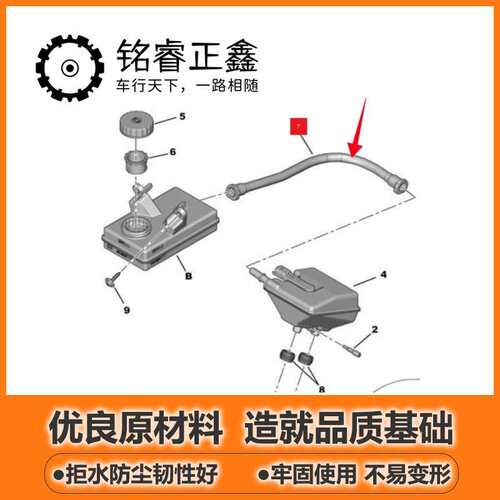 9801546480刹车油油壶管刹车分泵入油管 适用东风雪铁龙标致3008