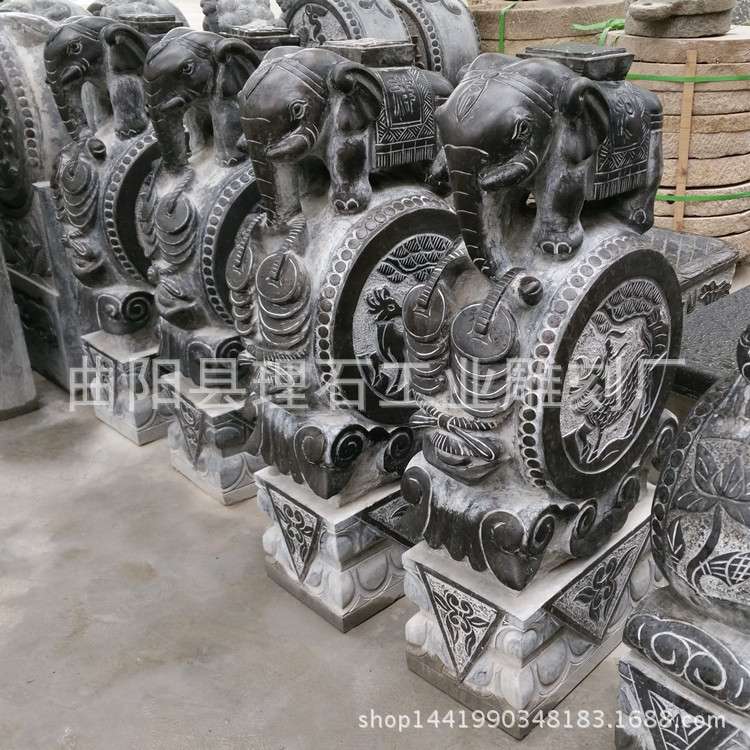 石雕仿古抱鼓石门墩做旧青石小象抱鼓招财进宝石鼓门口摆件