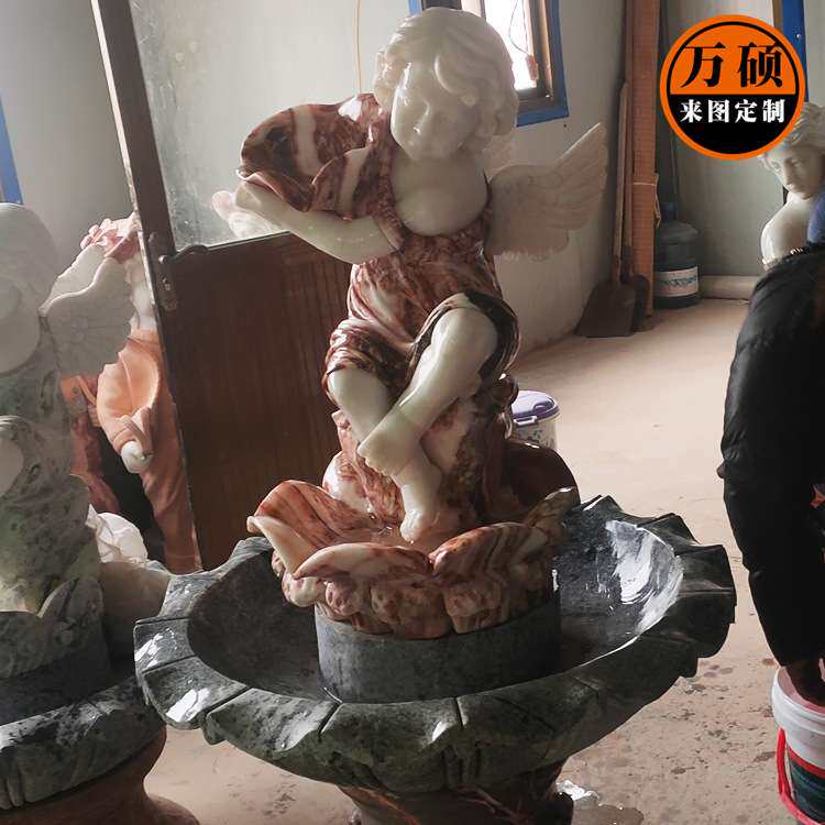 欧式鱼池雕塑工艺品家居酒店水景装饰婚庆摆件小天使落地流水喷泉