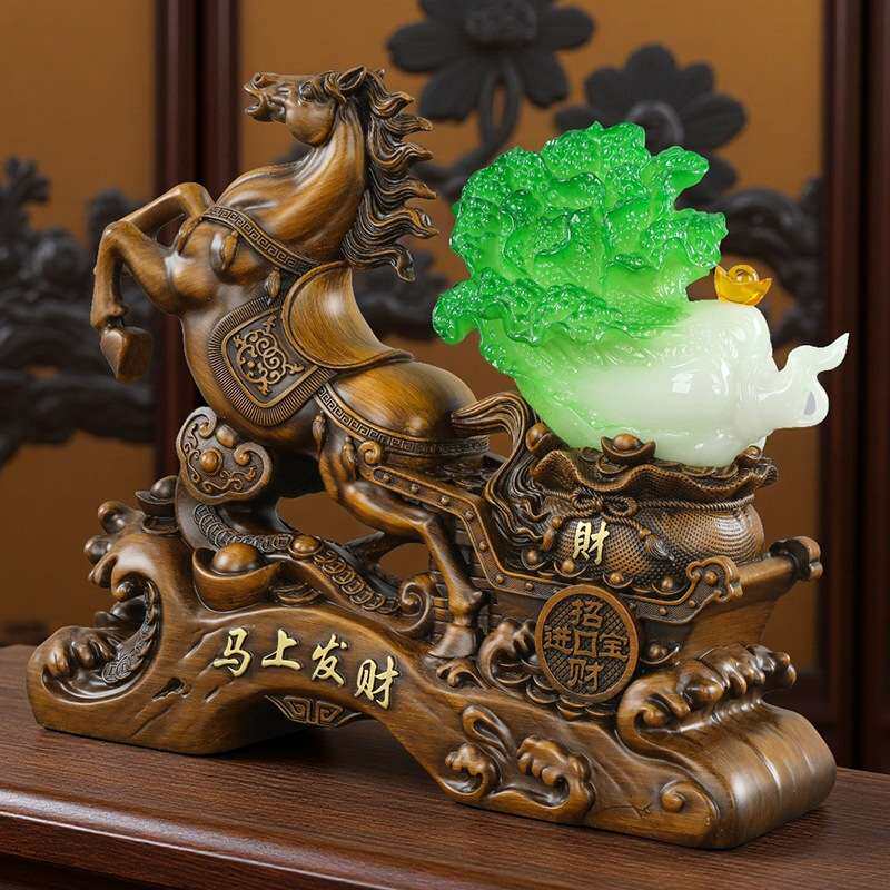马摆件马上发财玉白菜家居装饰招财办公室客厅店铺开业送礼工艺品