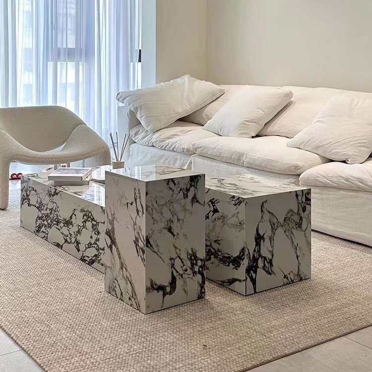意式极简现代客厅长方形岩板茶几大平层设计师岩板茶几角几组合