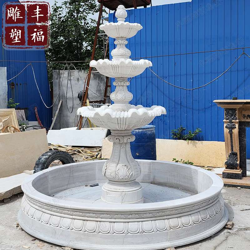 双层石雕喷泉厂家大理石景观喷泉公园绿地水景雕塑欧式汉白玉喷泉