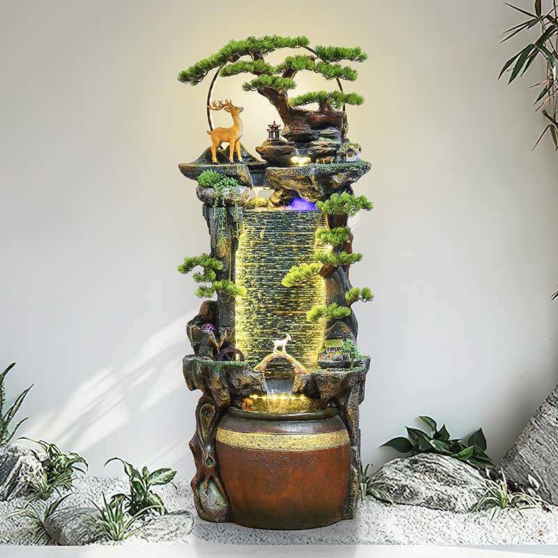 田园假山流水喷泉鱼缸风水轮加湿器景观餐厅办公室客厅装饰品摆件