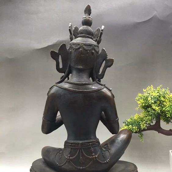 仿古摆件杂项铜器古董纯铜摆饰大坐佛做旧紫铜古玩家居装饰品