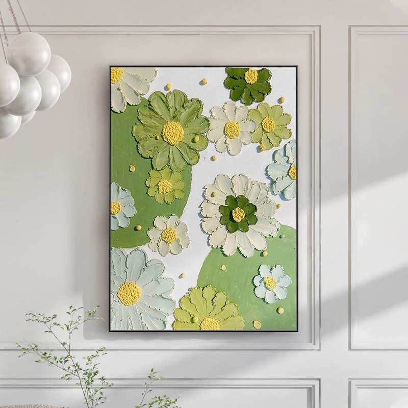 小清新手绘奶油风玄关挂画客厅装饰画花卉植物落地沙发背景肌理画