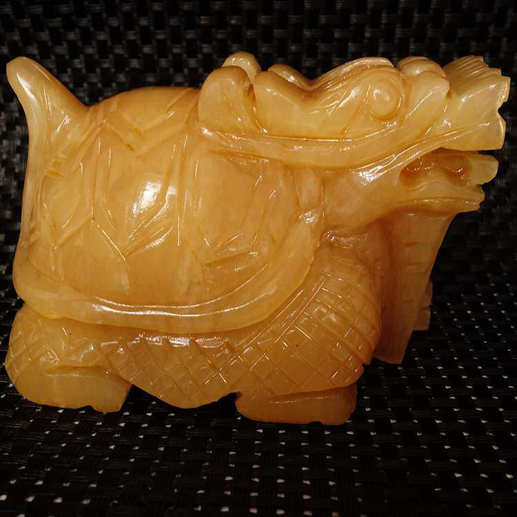 米黄玉龙龟摆件米黄玉工艺品 家居