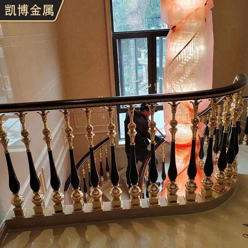 铝艺铜艺新中式轻奢铝合金自建房旋转护栏柱高端别墅楼梯扶手栏杆