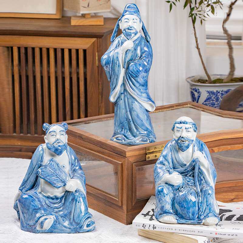 雨彤景德镇手工青花瓷八仙过海陶瓷人物仿古雕塑瓷陶瓷摆件装饰品