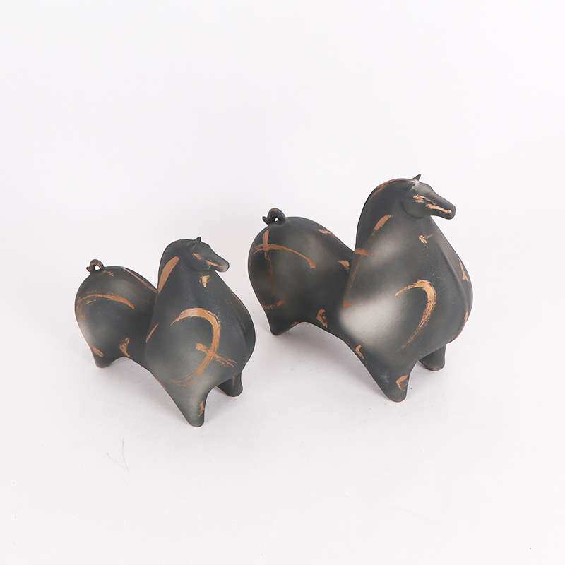 宋代美学新中式陶瓷马摆件客厅玄关软装工艺品家具博古架软装饰品