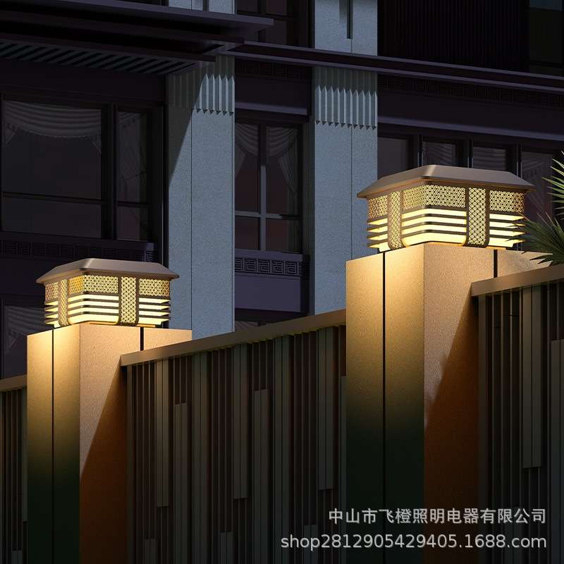 太阳能柱头灯简约现代室外围墙围栏庭院灯户外防水别墅大门柱子灯