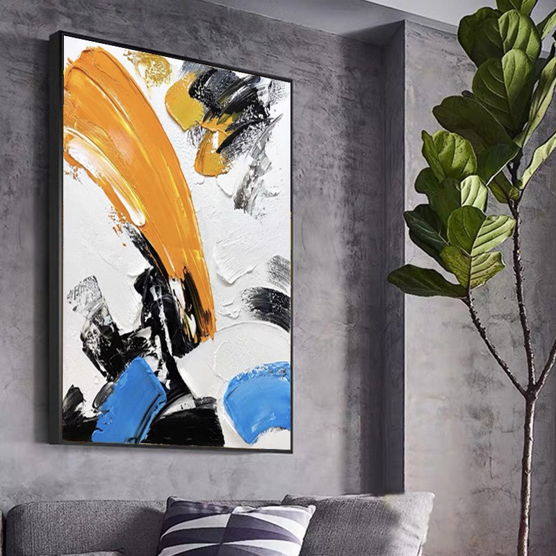 客厅沙发背景三联装饰画u大幅挂画现代简约玄关抽象壁画手绘油画