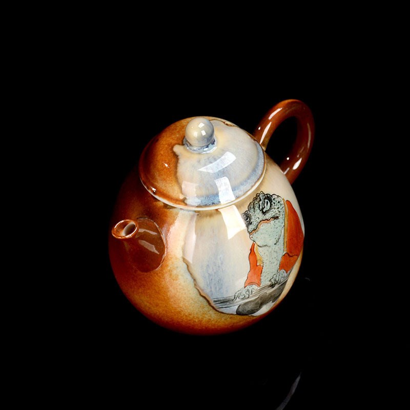 清水柴烧手绘陶瓷龙蛋手工茶壶家用泡J茶壶柴烧壶创意蟾蜍小容量