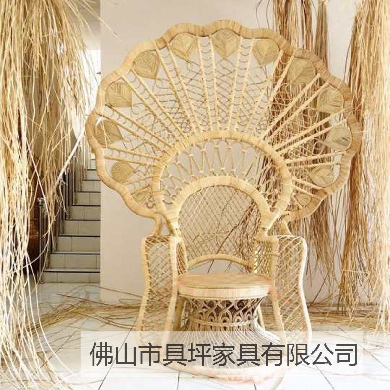 真藤藤编孔雀椅公主藤椅酒店别墅印度椅东南亚婚礼W拍摄藤椅道具