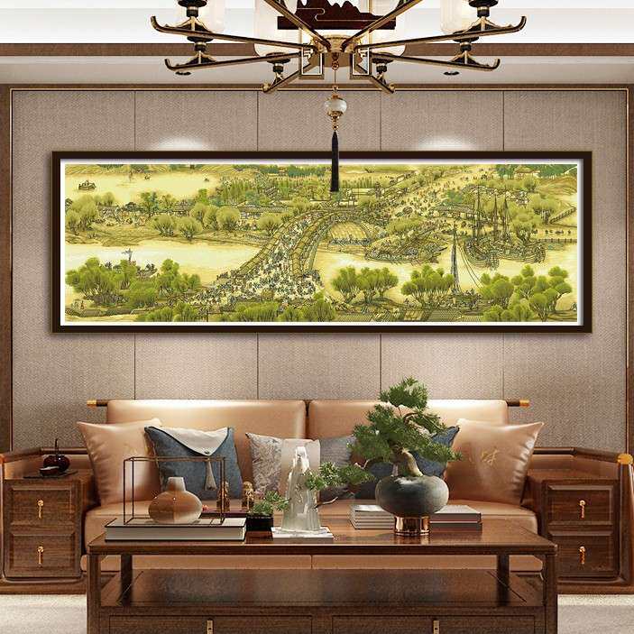新版清明上河图三米十字绣客厅挂画风景名画大幅书房送礼刺绣满绣