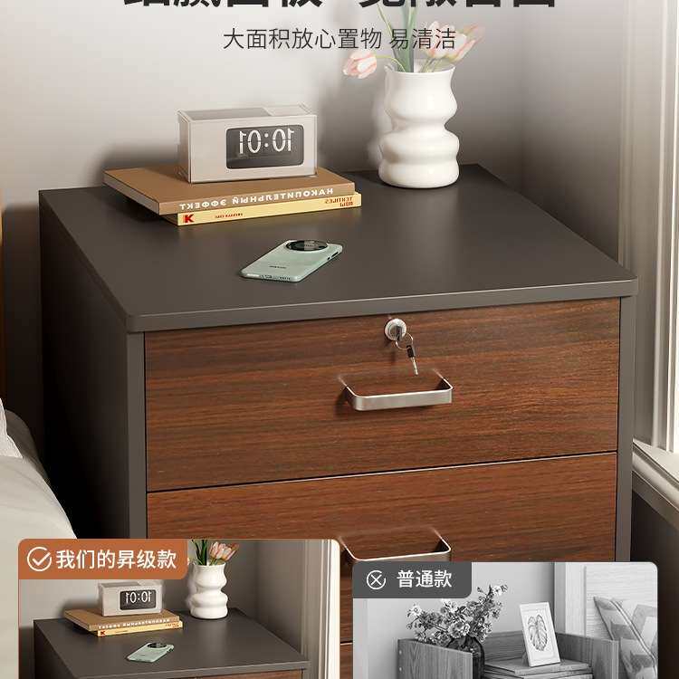 可移动床头柜带锁家用卧室简易床边收纳小柜子储物柜靠墙置物书柜