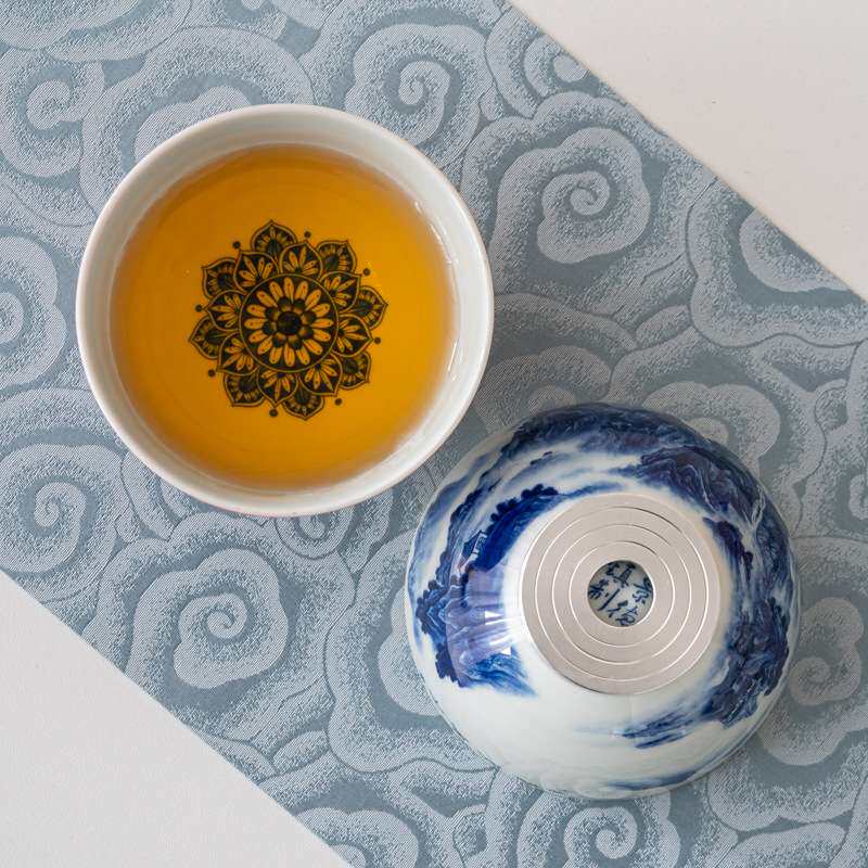 山水图敦煌转转杯主人杯单杯功夫品茗杯新款转乾白瓷茶具陶瓷茶杯