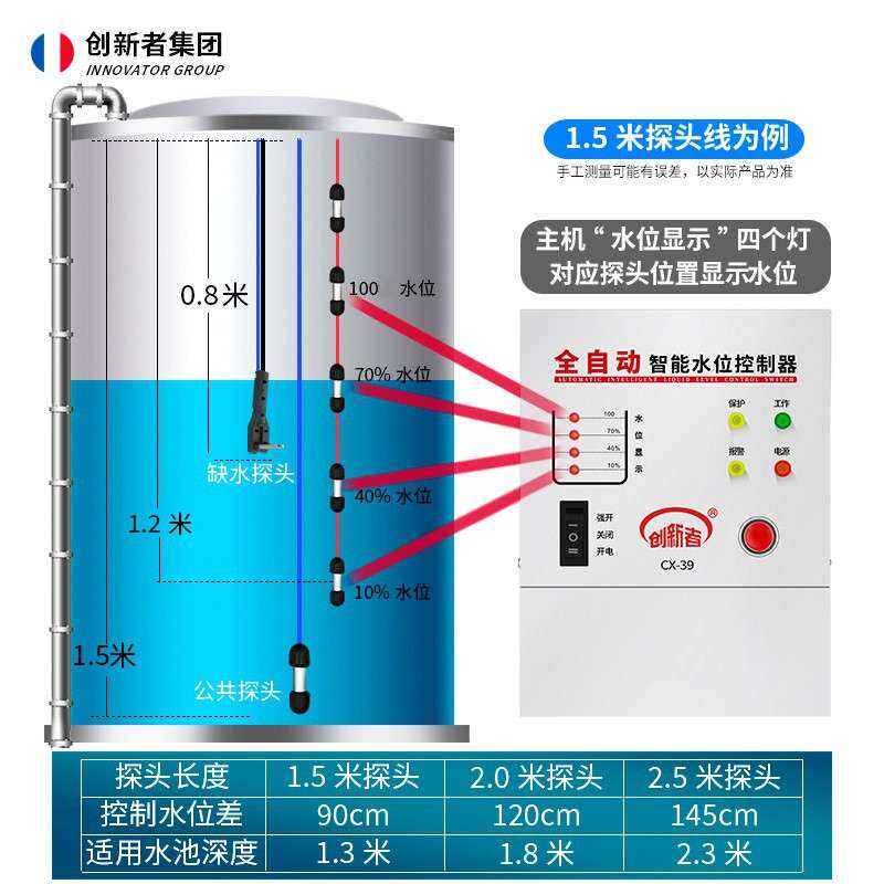 全自动水位控制开关感应水泵水箱水塔上水控制器智能抽水显示220v