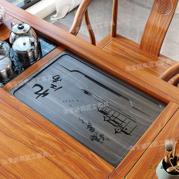 茶桌石盘嵌入式茶盘面板定 制茶台石板内嵌大理石托盘接水盘漏水