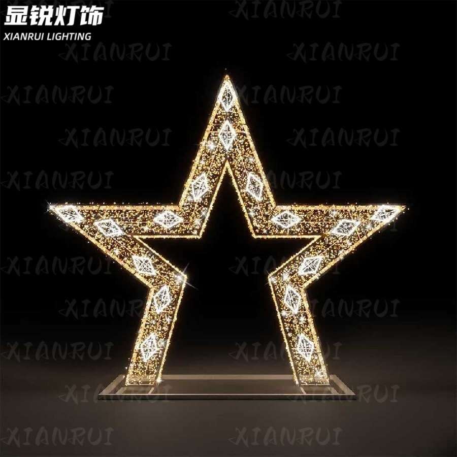 户外铁艺装饰灯星光隧道铁架拱门灯圣诞星星门头造型图案发光立体