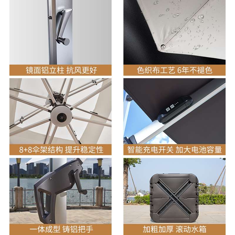 户外遮阳伞庭院带灯伞太阳能LED灯条室外别墅露台花园大型罗马伞