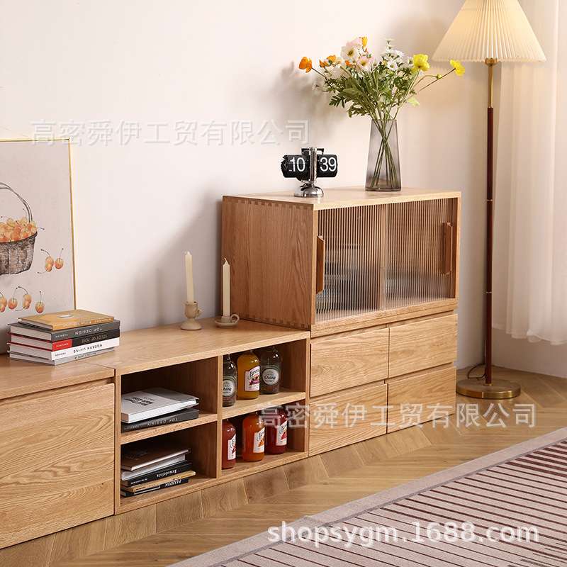 舜伊魔方实木地台电视柜日式樱桃木家具客厅地柜储物柜落地组合柜