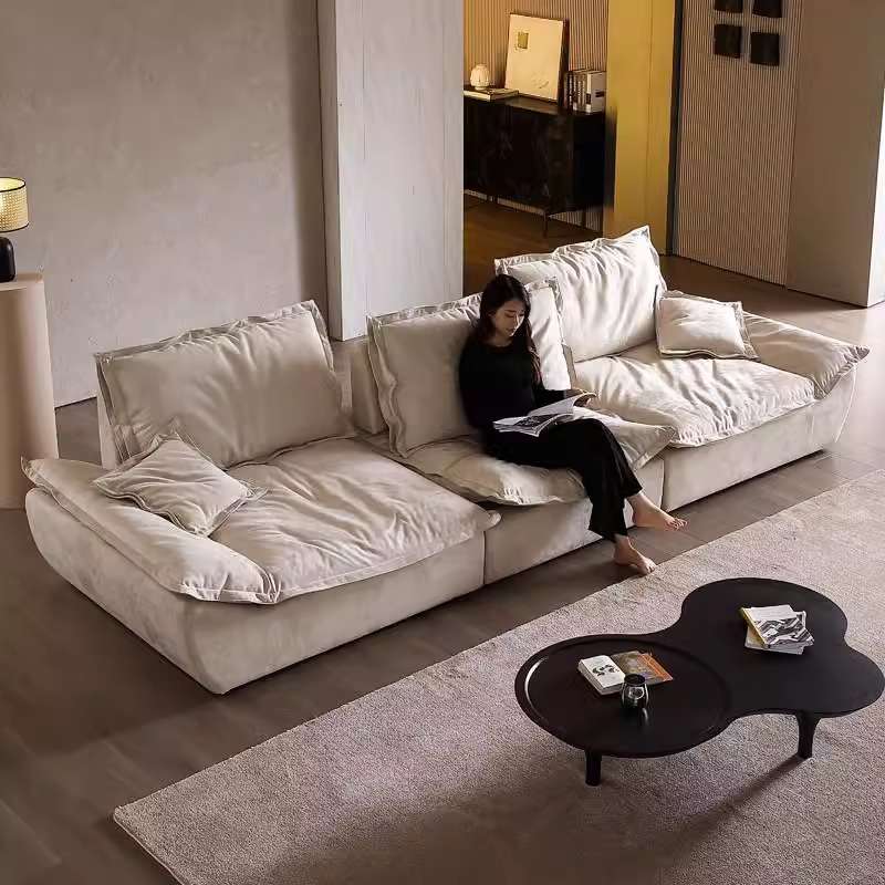 意式极简帆船沙发可调节高靠背磨砂布艺沙发客厅奶油风沙发组合