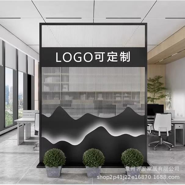 现代简约入户玄关餐厅围栏铁艺隔断屏风公司形象墙办公室装饰背景