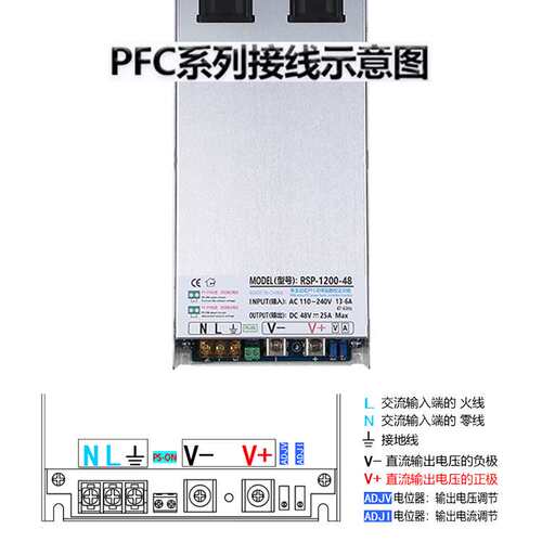 1U机架式APFC可调开关电源RSP-1200W-24V 36V 48V60V72V110V150伏