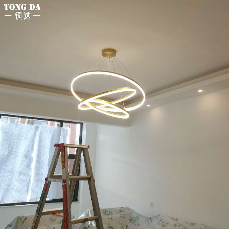 后现代led客厅圈圈全铜吊灯餐厅轻奢复式楼环形北欧卧室网红灯具