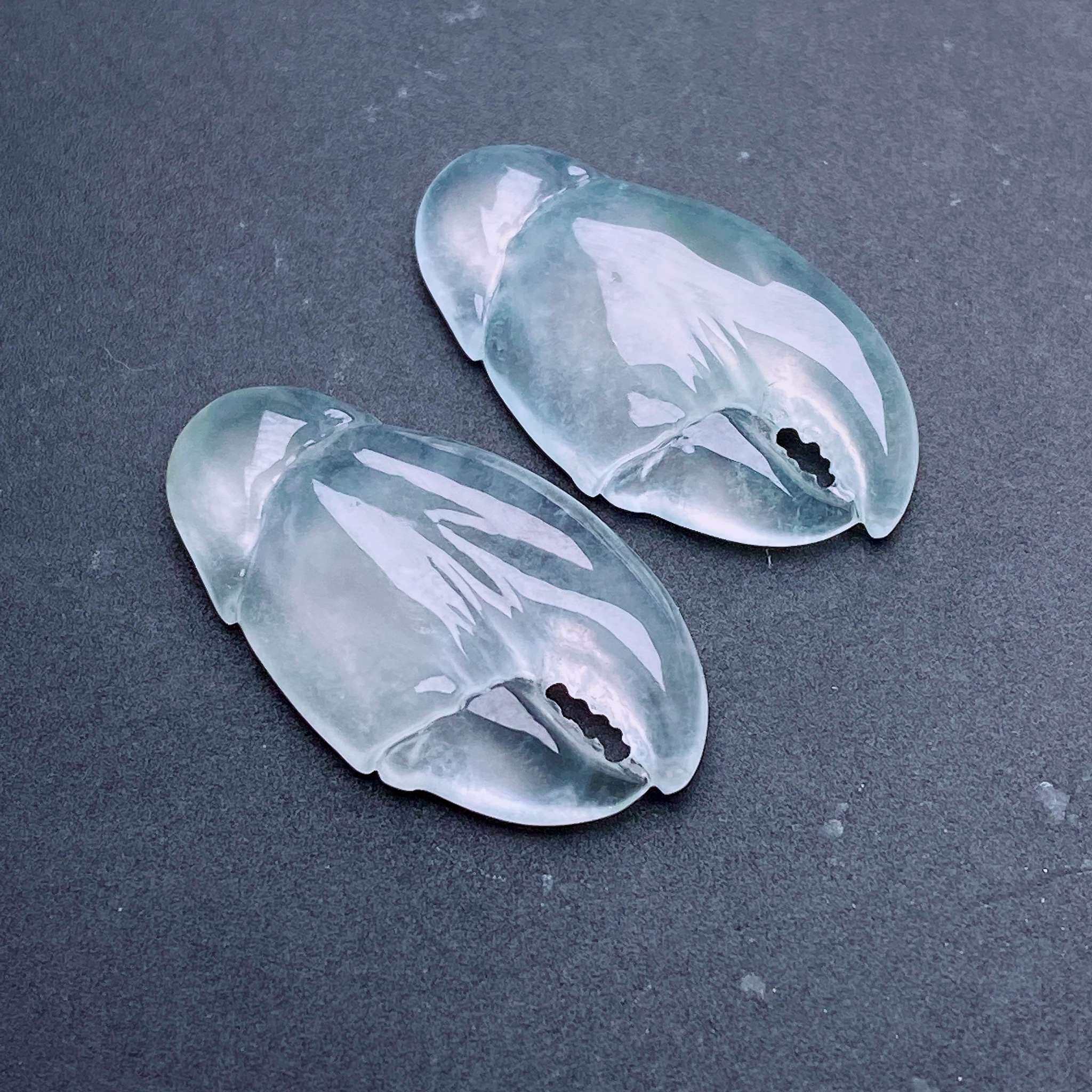 缅甸天然翡翠a货高冰种有钱蟹钳裸石yypj卡21.7–12-4.3mm