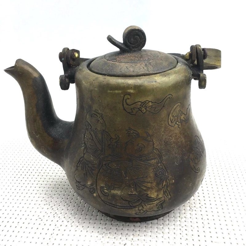 古玩收藏 仿古做旧铜器E 黑色酒壶茶壶 摆件