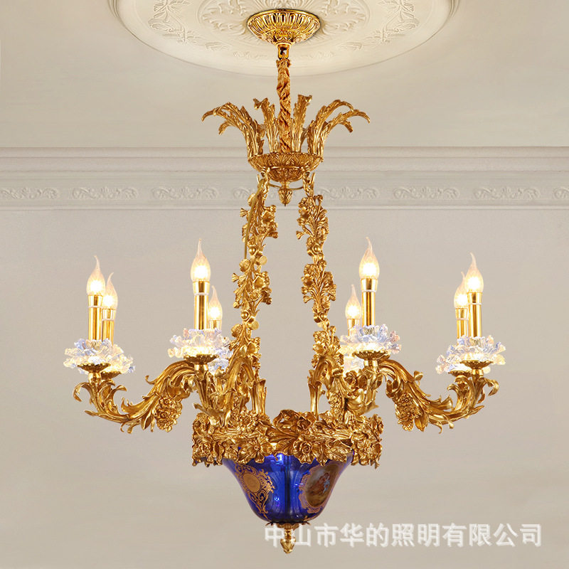 法式吊灯客厅卧室餐厅蜡烛灯欧式奢华复古大气别墅复式楼全铜吊灯