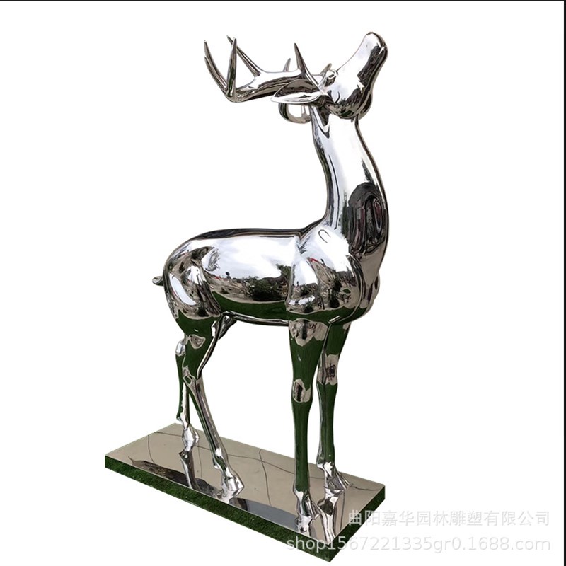 不锈钢雕塑梅花h鹿户外水景景观楼盘落地摆件小区镜面鹿雕塑现货