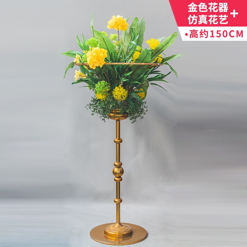 婚庆铁艺电镀花器欧式风格插花器金F色架子皿摆件仿真花主桌装饰