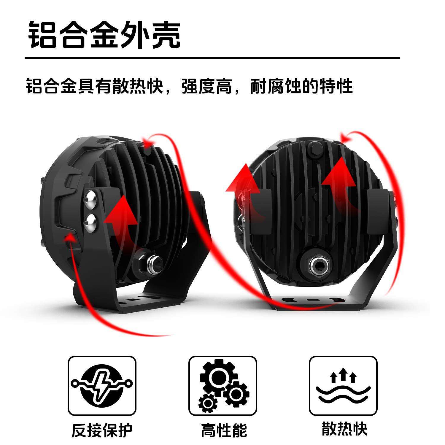 远射王牧马人大灯5 寸LED圆形前杠检修工作灯越野改装车顶射灯