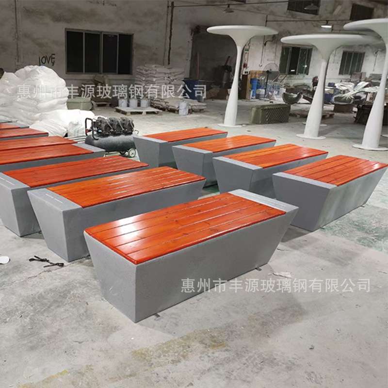 玻璃钢休闲防腐木座椅公园园林户外长条实木公共美陈商场坐凳装饰